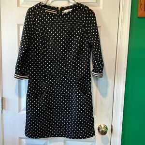 Boden quilted Black white Polka Dot Shift Dress size 10   3/4 sleeves pockets
